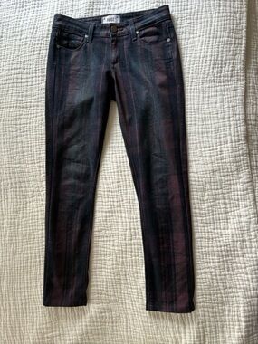 PAIGE Dark Blue, Burgundy, & Purple Plaid Skinny Jeans, Size 24